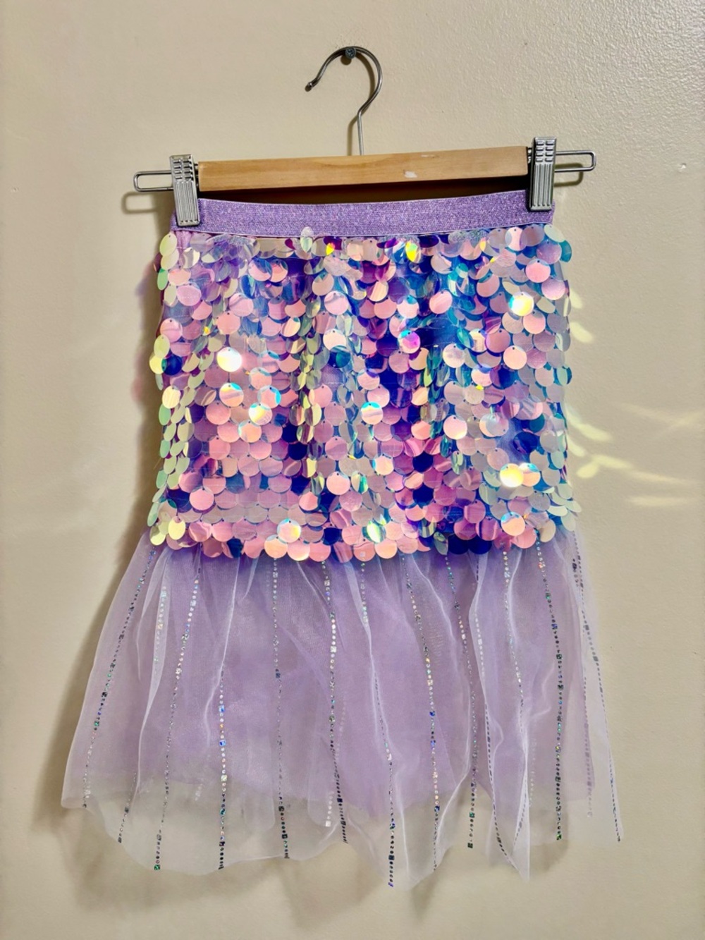 Claire's Iridescent Lavender Sequin Tulle Skirt, Size 4-5